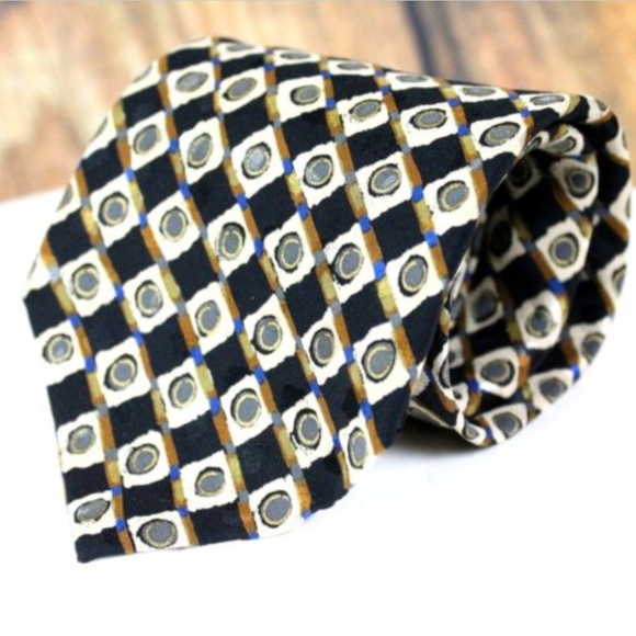 BRIONI Men's 100% Silk Neck Tie Geometric Black - Picture 1 of 7
